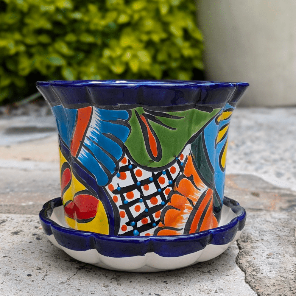 Case of 8 Talavera Wavy Pot W/Plate 7.2"